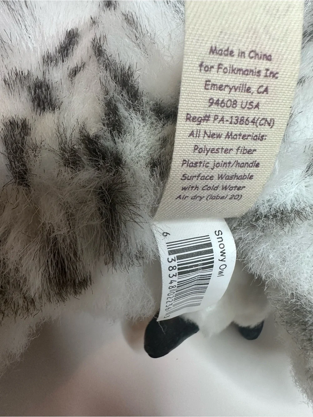 Plush Snowy Owl Soft Toy in White and Gray